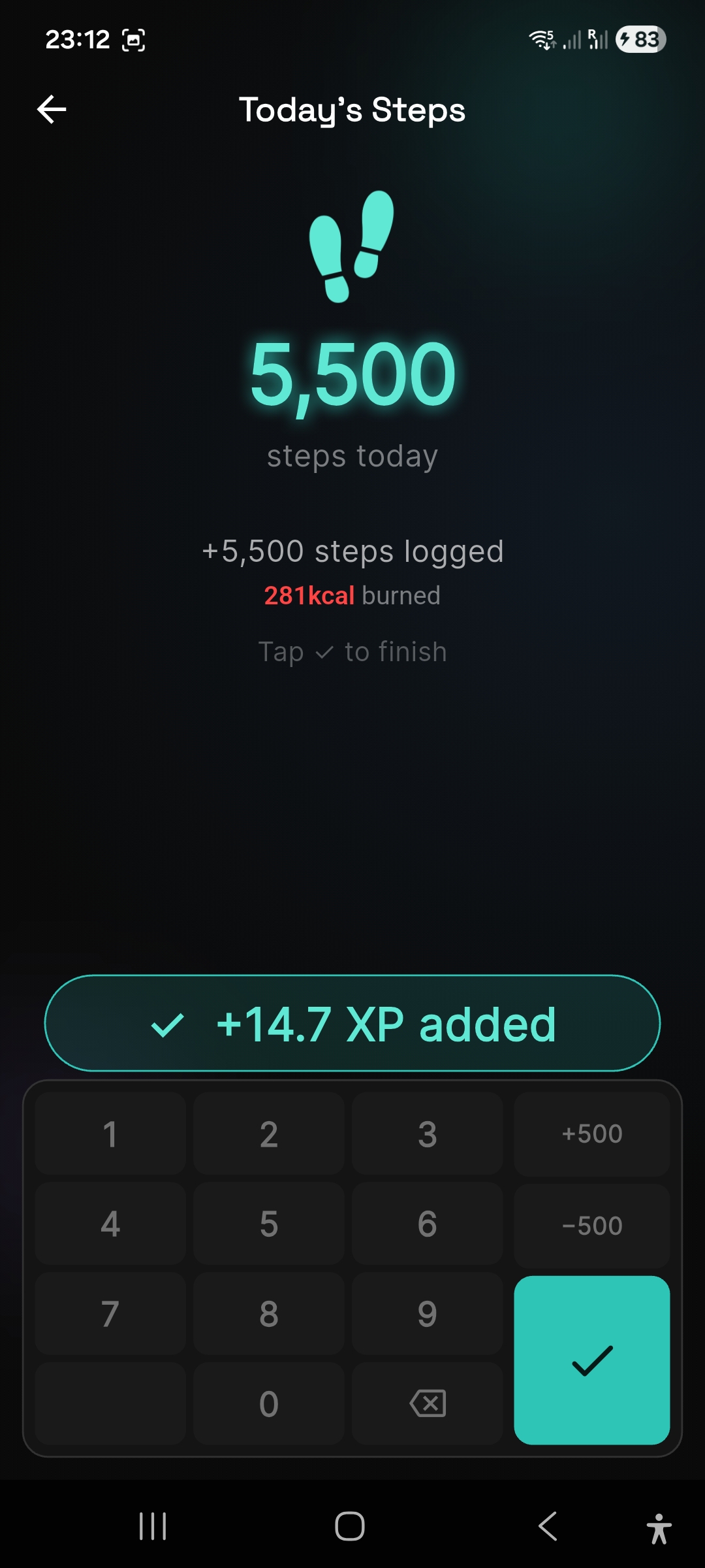 Nostos Fit home screen with XP and level progress