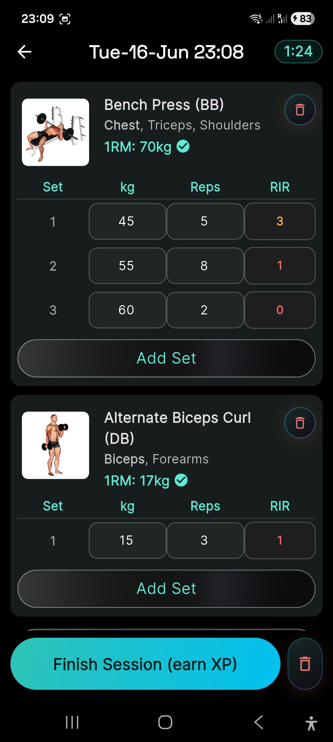 Live muscle overlay during workout
